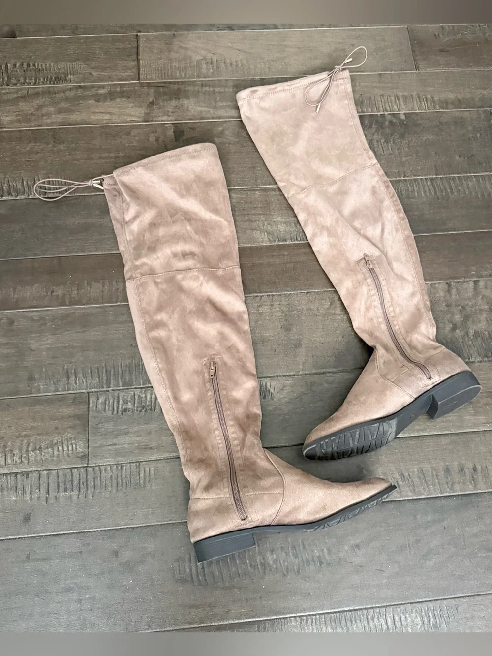 Yoki Taupe Over-The-Knee Faux Suede Zip Boots 9